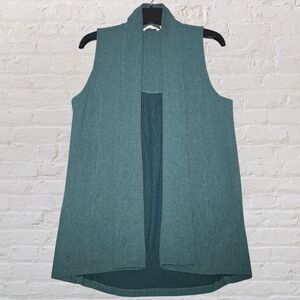 Soft Surroundings Manas Open Front Vest Teal Blue Shawl Collar Lagenlook Size M